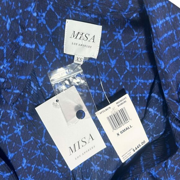 NWT MISA Los Angeles Valentina Chiffon Long Sleeve Wrap Front Dress Dark Blue - Picture 4 of 12